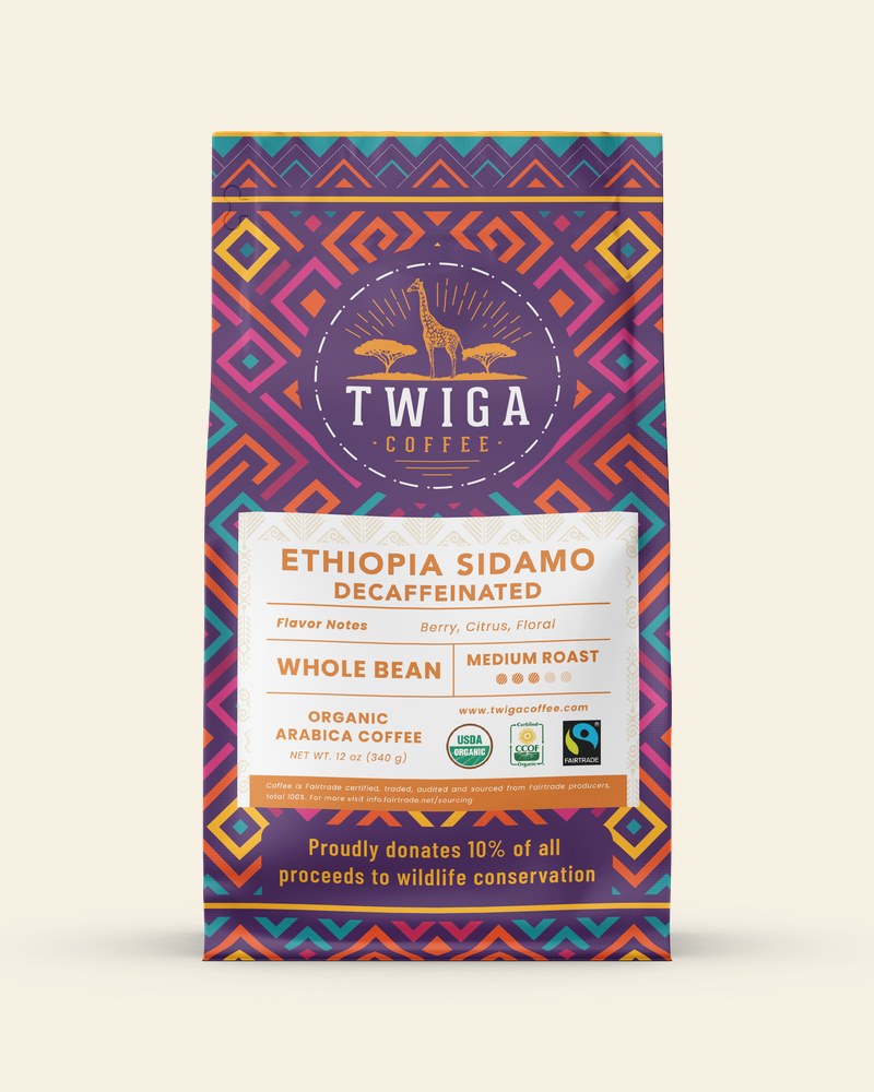 Decaf Ethiopia Sidamo in its 12 oz Twiga pouch