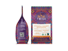 Decaf Ethiopia Sidamo pouch shown front and back, with brewing notes and a QR code on the reverse