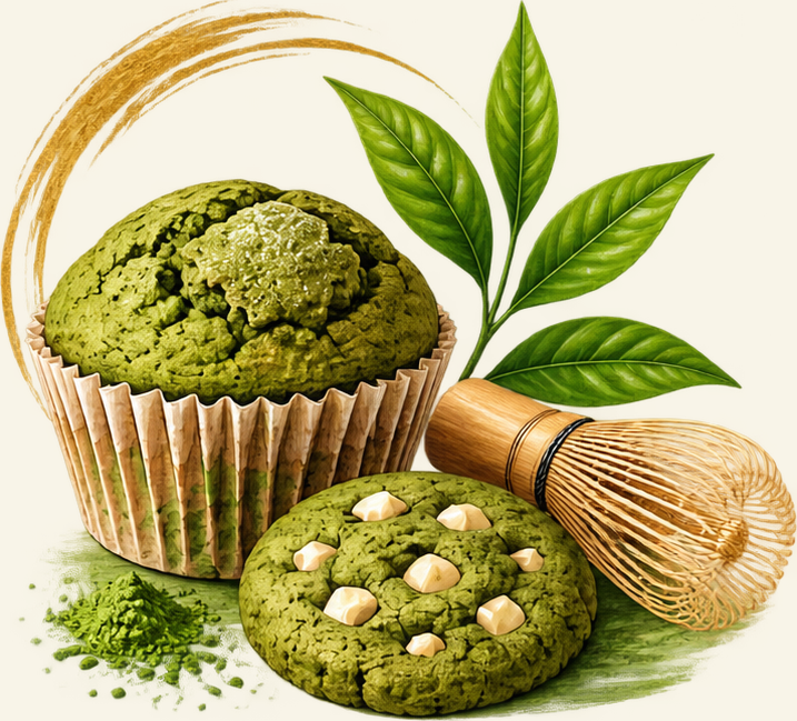Illustration of matcha baked goods