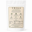 Back of the Twiga matcha pouch showing suggested use, ingredients and nutrition information