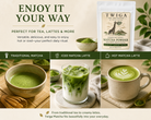 Twiga matcha served as traditional matcha, an iced matcha latte and a hot matcha latte