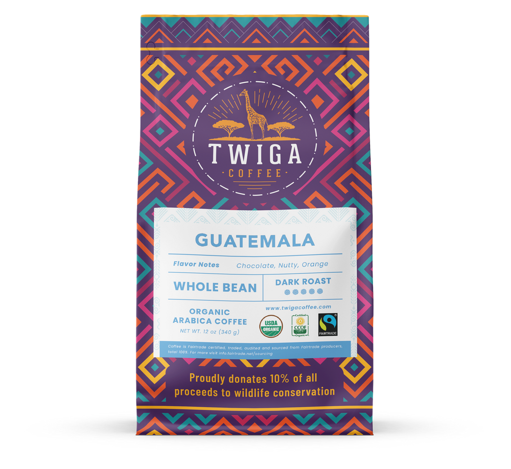 Twiga Coffee Guatemala, 12 oz whole bean pouch in the current packaging, front of pack