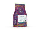 Rwanda 12 oz pouch angled to show the front label and patterned side panel