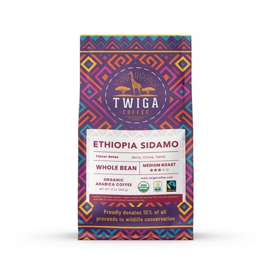 Twiga Coffee Ethiopia Sidamo Coffee, 12 oz whole bean bag